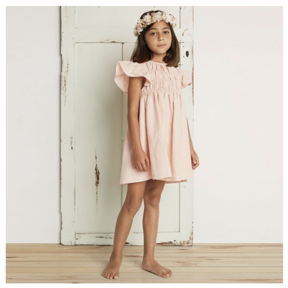 Linen feel dress with smocking